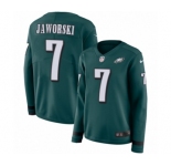 Women's Nike Philadelphia Eagles #7 Ron Jaworski Limited Green Therma Long Sleeve NFL Jersey