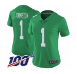 Women's Philadelphia Eagles #1 Cameron Johnston Limited Green Rush Vapor Untouchable 100th Season Football Jersey
