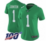 Women's Philadelphia Eagles #1 Cameron Johnston Limited Green Rush Vapor Untouchable 100th Season Football Jersey