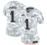 Women's Philadelphia Eagles #1 Jalen Hurts 2024 F.U.S.E Arctic Camo Salute To Service Limited Stitched Jersey
