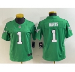 Women's Philadelphia Eagles #1 Jalen Hurts Green 2023 F.U.S.E. Stitched Football Jersey(Run Small)