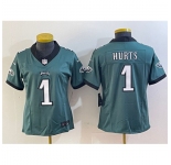 Women's Philadelphia Eagles #1 Jalen Hurts Green 2023 F.U.S.E. Vapor Untouchable Limited Stitched Football Jersey
