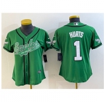 Women's Philadelphia Eagles #1 Jalen Hurts Green Cool Base Stitched Baseball Jersey