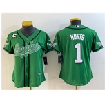 Women's Philadelphia Eagles #1 Jalen Hurts Green With 3-Star C Cool Base Stitched Baseball Jersey