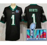 Women's Philadelphia Eagles #1 Jalen Hurts Limited Black Super Bowl LVII Vapor Jersey