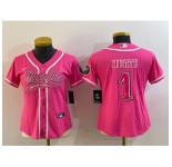Women's Philadelphia Eagles #1 Jalen Hurts Pink Cool Base Stitched Baseball Jersey