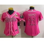 Women's Philadelphia Eagles #11 A.J. Brown Pink 2025 Super Bowl LIX Patch Cool Base Stitched Baseball Jersey