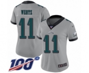 Women's Philadelphia Eagles #11 Carson Wentz Limited Silver Inverted Legend 100th Season Football Jersey