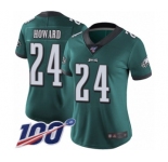 Women's Philadelphia Eagles #24 Jordan Howard Midnight Green Team Color Vapor Untouchable Limited Player 100th Season Football Jersey