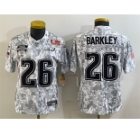 Women's Philadelphia Eagles #26 Saquon Barkley 2025 Super Bowl LIX Patch F.U.S.E. Arctic Camo Salute to Service Limited Football Stitched Jersey
