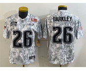 Women's Philadelphia Eagles #26 Saquon Barkley 2025 Super Bowl LIX Patch F.U.S.E. Arctic Camo Salute to Service Limited Football Stitched Jersey