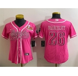 Women's Philadelphia Eagles #26 Saquon Barkley Pink 2025 Super Bowl LIX Patch Cool Base Stitched Baseball Jersey