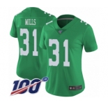Women's Philadelphia Eagles #31 Jalen Mills Limited Green Rush Vapor Untouchable 100th Season Football Jersey