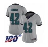 Women's Philadelphia Eagles #42 Andrew Sendejo Limited Silver Inverted Legend 100th Season Football Jersey