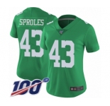 Women's Philadelphia Eagles #43 Darren Sproles Limited Green Rush Vapor Untouchable 100th Season Football Jersey