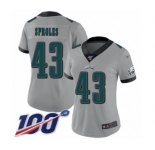 Women's Philadelphia Eagles #43 Darren Sproles Limited Silver Inverted Legend 100th Season Football Jersey