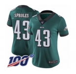 Women's Philadelphia Eagles #43 Darren Sproles Midnight Green Team Color Vapor Untouchable Limited Player 100th Season Football Jersey