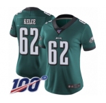 Women's Philadelphia Eagles #62 Jason Kelce Midnight Green Team Color Vapor Untouchable Limited Player 100th Season Football Jersey