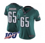 Women's Philadelphia Eagles #65 Lane Johnson Midnight Green Team Color Vapor Untouchable Limited Player 100th Season Football Jersey