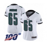 Women's Philadelphia Eagles #65 Lane Johnson White Vapor Untouchable Limited Player 100th Season Football Jersey