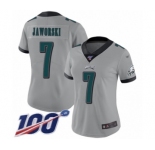 Women's Philadelphia Eagles #7 Ron Jaworski Limited Silver Inverted Legend 100th Season Football Jersey
