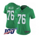Women's Philadelphia Eagles #76 Shareef Miller Limited Green Rush Vapor Untouchable 100th Season Football Jersey