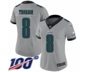 Women's Philadelphia Eagles #8 Clayton Thorson Limited Silver Inverted Legend 100th Season Football Jersey