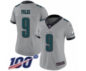 Women's Philadelphia Eagles #9 Nick Foles Limited Silver Inverted Legend 100th Season Football Jersey