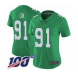 Women's Philadelphia Eagles #91 Fletcher Cox Limited Green Rush Vapor Untouchable 100th Season Football Jersey