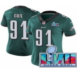 Women's Philadelphia Eagles #91 Fletcher Cox Limited Green Super Bowl LVII Vapor Jersey