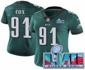 Women's Philadelphia Eagles #91 Fletcher Cox Limited Green Super Bowl LVII Vapor Jersey