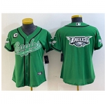 Women's Philadelphia Eagles Green Team Big Logo With 3-Star C Cool Base Stitched Baseball Jersey