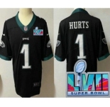 Youth Philadelphia Eagles #1 Jalen Hurts Limited Black Super Bowl LVII Vapor Jersey