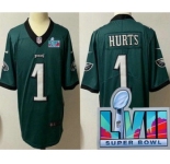 Youth Philadelphia Eagles #1 Jalen Hurts Limited Green Super Bowl LVII Vapor Jersey