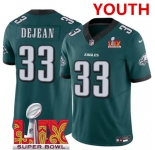Youth Philadelphia Eagles #33 Cooper DeJean Green 2025 Super Bowl LIX Patch New F.U.S.E. Vapor Untouchable Limited Stitched Football Jersey