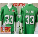 Youth Philadelphia Eagles #33 Cooper DeJean Limited Kelly Green Super Bowl LIX Vapor Jersey