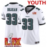 Youth Philadelphia Eagles #33 Cooper DeJean White 2025 Super Bowl LIX Patch New F.U.S.E. Vapor Untouchable Limited Stitched Football Jersey