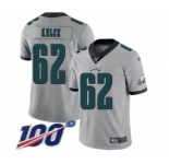Youth Philadelphia Eagles #62 Jason Kelce Limited Silver Inverted Legend 100th Season Football Jersey