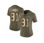 Women Nike Jacksonville Jaguars #91 Yannick Ngakoue Limited Olive Gold 2017 Salute to Service NFL Jersey