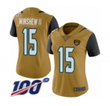 Women's Jacksonville Jaguars #15 Gardner Minshew II Limited Gold Rush Vapor Untouchable 100th Season Football Jersey