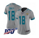Women's Jacksonville Jaguars #18 Chris Conley Silver Inverted Legend Limited 100th Season Football Jersey