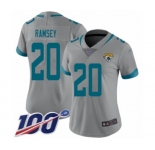 Women's Jacksonville Jaguars #20 Jalen Ramsey Silver Inverted Legend Limited 100th Season Football Jersey