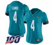 Women's Jacksonville Jaguars #4 Josh Lambo Teal Green Alternate Vapor Untouchable Limited Player 100th Season Football Jersey