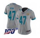 Women's Jacksonville Jaguars #47 Jake Ryan Silver Inverted Legend Limited 100th Season Football Jersey