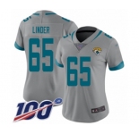 Women's Jacksonville Jaguars #65 Brandon Linder Silver Inverted Legend Limited 100th Season Football Jersey