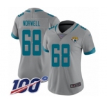 Women's Jacksonville Jaguars #68 Andrew Norwell Silver Inverted Legend Limited 100th Season Football Jersey