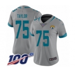Women's Jacksonville Jaguars #75 Jawaan Taylor Silver Inverted Legend Limited 100th Season Football Jersey