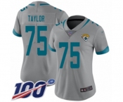 Women's Jacksonville Jaguars #75 Jawaan Taylor Silver Inverted Legend Limited 100th Season Football Jersey