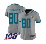 Women's Jacksonville Jaguars #80 James O'Shaughnessy Silver Inverted Legend Limited 100th Season Football Jersey