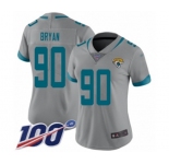 Women's Jacksonville Jaguars #90 Taven Bryan Silver Inverted Legend Limited 100th Season Football Jersey